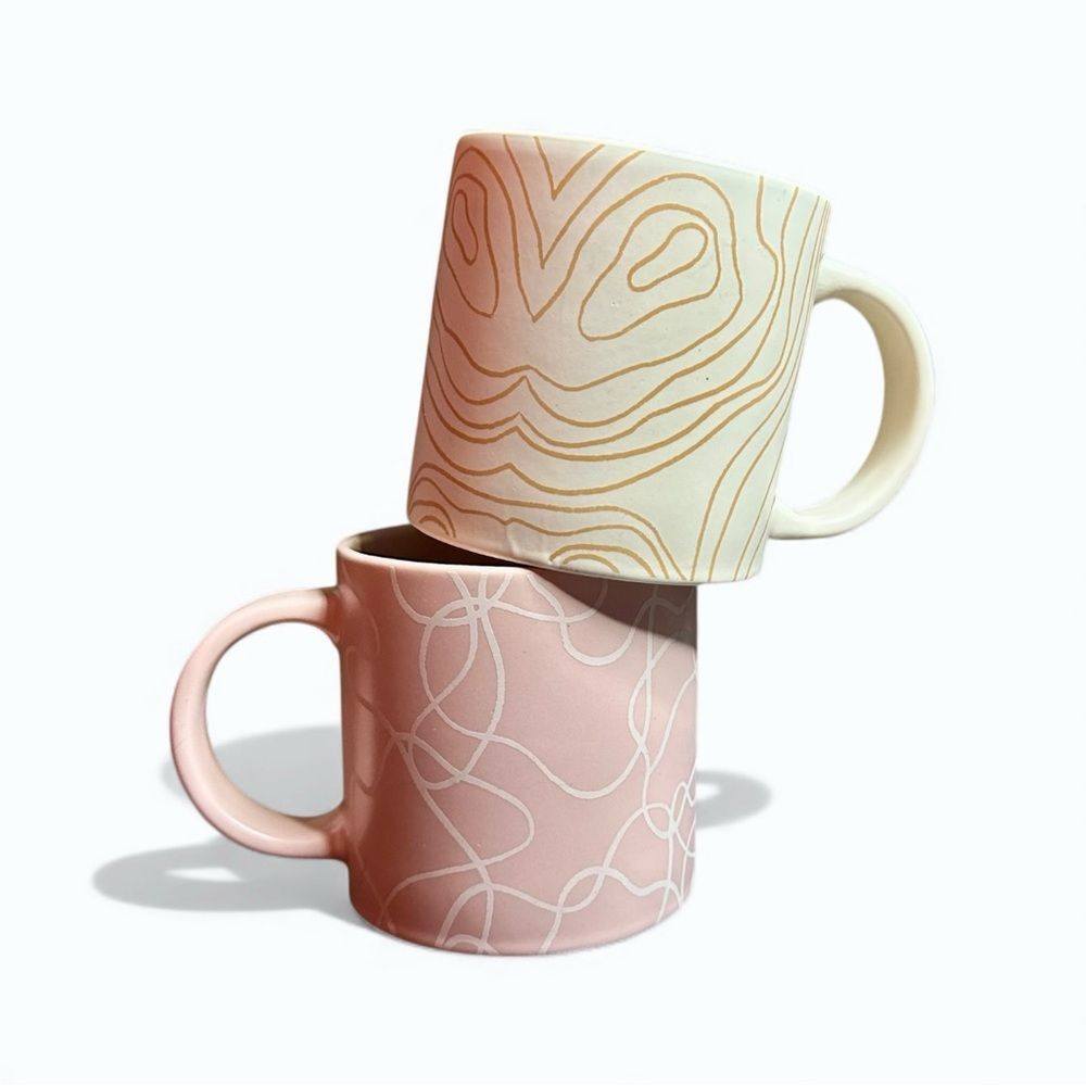 Whitney Kerney for Causebox Ceramic Mug Set Pink Cream Abstract Line Art Japandi